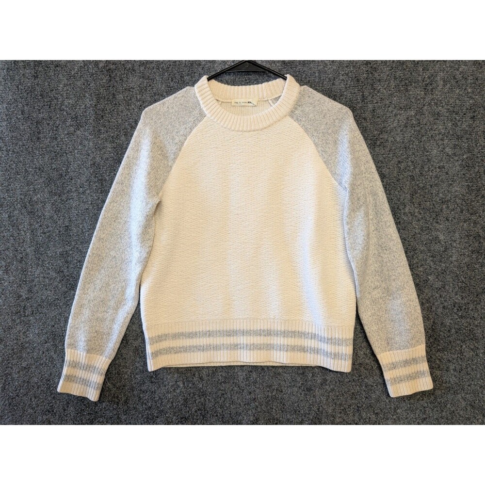 Rag & Bone Jana Colorblock Pullover Sweater S Cream Gray Varsity Athleisure Chic